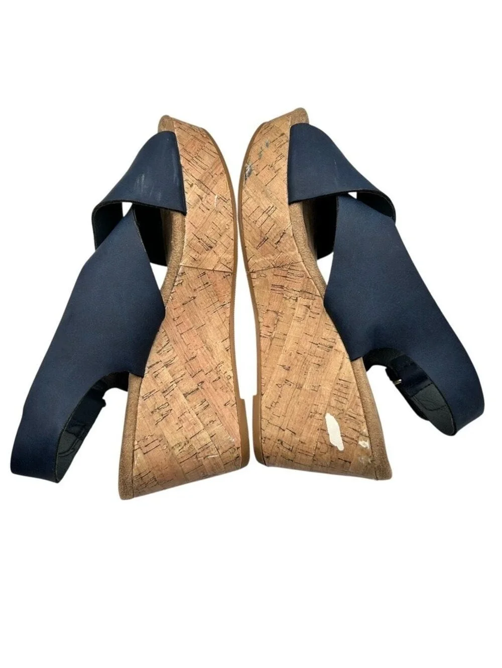 Jessica Cline Navy Blue Wedge Sandals Cork Platform Slingback Women's Size 8.5M